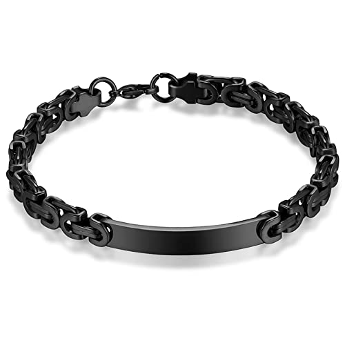 JewelryWe Schmuck Armband Damen Edelstahl Byzantiner Königskette Byzantinische Kette Partnerarmband Freundschaftsarmband Armkette Armreif für Frauen, Schwarz von JewelryWe