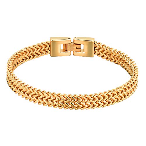 JewelryWe Schmuck Armband Herren Doppelt Weizenkette Panzerkette Edelstahl Biker Armkette Armreif für Männer Gold von JewelryWe