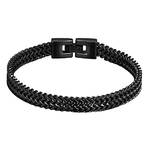 JewelryWe Schmuck Armband Herren Doppelt Weizenkette Panzerkette Edelstahl Biker Armkette Armreif für Männer Schwarz von JewelryWe