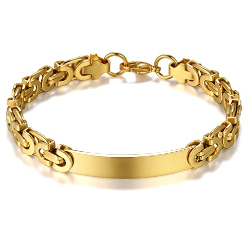 JewelryWe Schmuck Armband Herren Edelstahl Byzantiner Königskette Byzantinische Kette Partnerarmband Freundschaftsarmband Armkette Armreif für Männer, Gold von JewelryWe