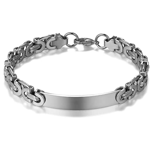 JewelryWe Schmuck Armband Herren Edelstahl Byzantiner Königskette Byzantinische Kette Partnerarmband Freundschaftsarmband Armkette Armreif für Männer, Silber von JewelryWe