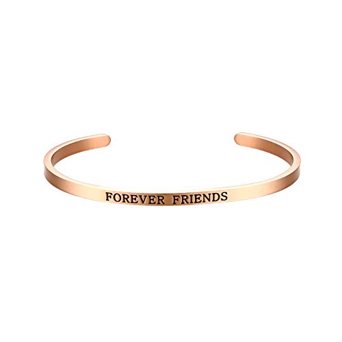 JewelryWe Schmuck Armreif mit Gravur Damen Inspiration Freundschaft Armband Edelstahl Armspange Verstellbar mit Spruch Friends Forever Rosegold von JewelryWe