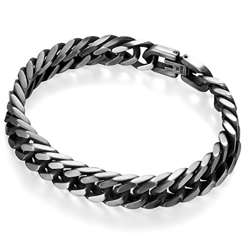 JewelryWe Panzerkette Armband Herren Edelstahl: 10mm Poliert Kubanische Kette Armkette Trendiges Panzerarmband Retro Punk Biker Schmuck Silber Geschenk für Männer Freund Vater von JewelryWe