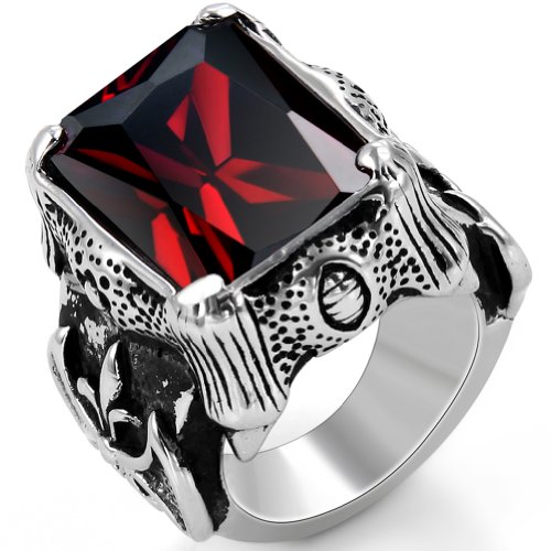 JewelryWe Schmuck Biker Edelstahl Herren-Ring, Damen-Ring, Drachenkralle mit Zirkonia, Farbe Silber Schwarz Rot Größe 52 bis 67 von JewelryWe
