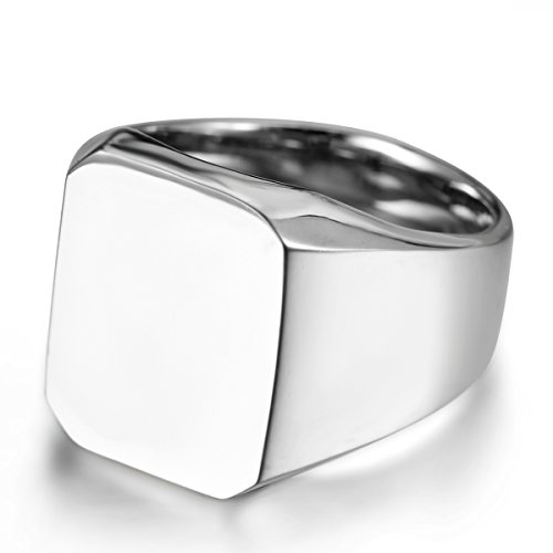 JewelryWe Schmuck Biker Edelstahl Herren-Ring, Glänzend Poliert Siegelring Quadrat Band Ring, Silber Größe 67 - mit Geschenk Tüte von JewelryWe