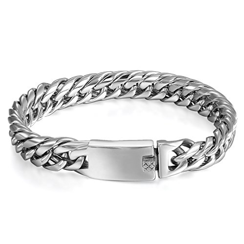 JewelryWe Panzerkette Armband Herren Edelstahl: Biker Kettenarmband Punk Rock Poliert Panzerkette Armreif Armkette Geschenk für Männer Silber von JewelryWe