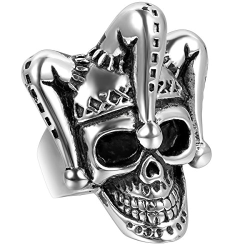 JewelryWe Schmuck Biker Herren-Ring, Edelstahl, Gotik Clown Totenkopf Schädel, Schwarz Silber - Größe 62 von JewelryWe