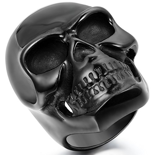 JewelryWe Schmuck Biker Herren-Ring, Edelstahl, Gotik Große Schwer Totenkopf Schädel, Schwarz - Größe 62 von JewelryWe