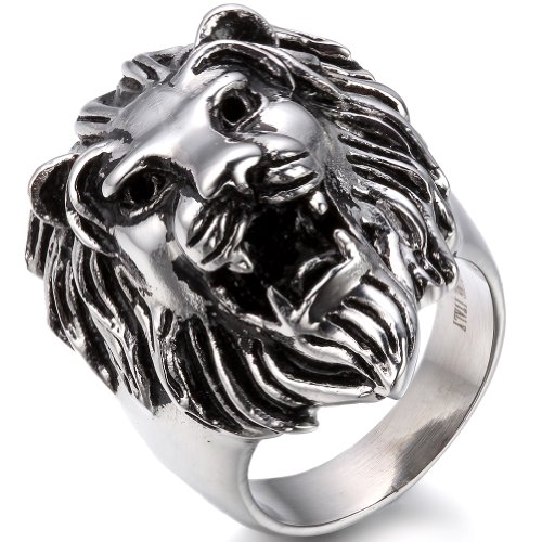 JewelryWe Schmuck Biker Herren-Ring, Edelstahl, Löwe, Farbe Silber Größe 54 bis 74 von JewelryWe