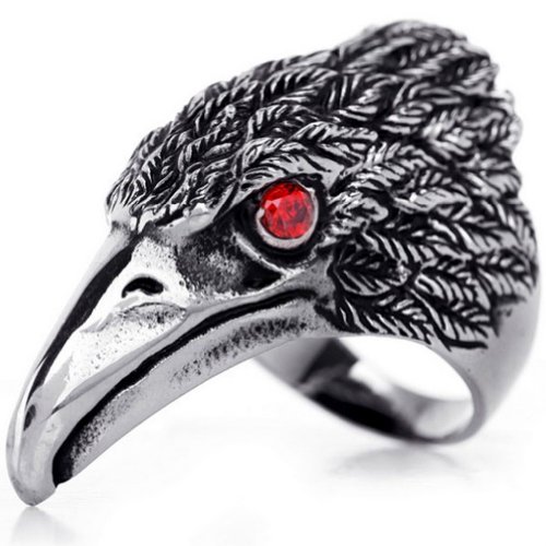 JewelryWe Schmuck Biker Herren-Ring, Edelstahl, Retro Adler Falke, Schwarz Silber Größe 53 von JewelryWe