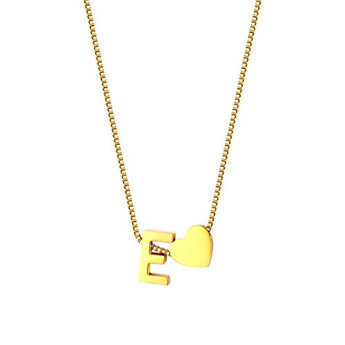 JewelryWe Schmuck Buchstaben Kette Damen Buchstabenkette Kette mit Buchstabe Herz Anhänger Edelstahl Initialen Halskette Alphabet Kettenanhänger Initialschmuck A-Z Gold von JewelryWe