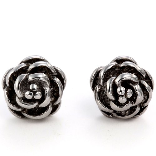 JewelryWe Rose Ohrstecker Ohrringe Damen: Silber Edelstahl Kleine Rose Blumen Charm Gestüt Ohrringe Unisex Mini Rosenblüte Ohrschmuck Schraube Ohr Piercing Schmuck für Frau Männer von JewelryWe