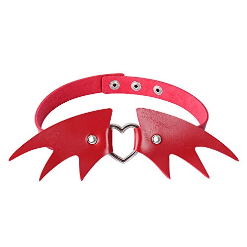 JewelryWe Schmuck Choker Kette Halloween Flügel Herz Leder Halsband Gotik Punk Verstellbar Kragen Gürtel Halskette für Damen Frauen Mädchen Rot von JewelryWe