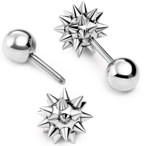 JewelryWe Schmuck Cooles Bike 9MM Edelstahl Spitzen Niet Bola Ohrstecker Ohrringe für Herren Damen ein Paar von JewelryWe