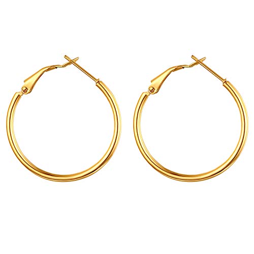 JewelryWe Schmuck Creolen Damen Edelstahl Hochglanz Poliert Große Ring Ohrringe Ohrhänger Ohrstecker Ohr-Piercings für Frauen Mädchen Gold- Durchmesser: 30 mm von JewelryWe