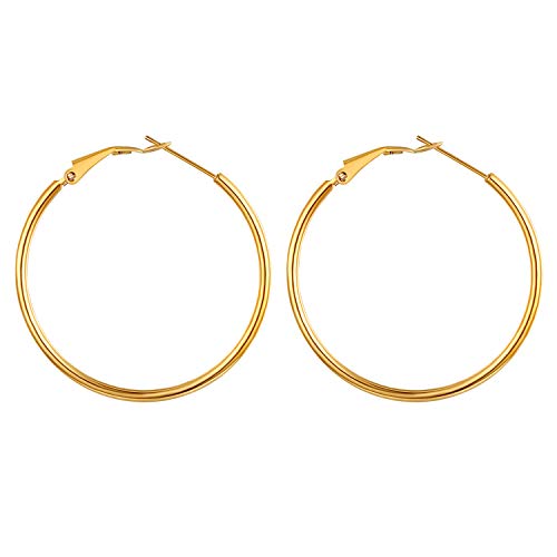 JewelryWe Schmuck Creolen Damen Edelstahl Hochglanz Poliert Große Ring Ohrringe Ohrhänger Ohrstecker Ohr-Piercings für Frauen Mädchen Gold- Durchmesser: 40 mm von JewelryWe