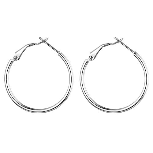 JewelryWe Schmuck Creolen Damen Edelstahl Hochglanz Poliert Große Ring Ohrringe Ohrhänger Ohrstecker Ohr-Piercings für Frauen Mädchen Silber- Durchmesser: 30 mm von JewelryWe