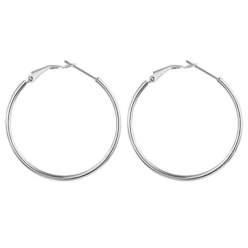 JewelryWe Schmuck Creolen Damen Edelstahl Hochglanz Poliert Große Ring Ohrringe Ohrhänger Ohrstecker Ohr-Piercings für Frauen Mädchen Silber- Durchmesser: 40 mm von JewelryWe