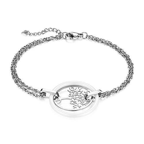 JewelryWe Baum des Lebens Armband Damen: Silber Edelstahl Hohle Lebensbaum Doppelt Ketten Verstellbare Armkette Charms Armreif mit Weiß Keramik Kreis Ring Geschenke Frau Freundin Mutter JewelryWe Baum des Lebens Armband Damen: Silber Edelstahl Hohle Lebensbaum Doppelt Ketten Verstellbare Armkette Charms Armreif mit Weiß Keramik Kreis Ring Geschenke Frau Freundin Mutter von JewelryWe