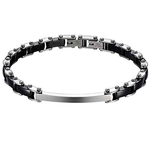 JewelryWe Schmuck Damen Armband, Klassiker 7mm Breit Edelstahl Keramik Porzellan Link Armkette Armreif Gliederarmband Geschenke für Frauen Mädchen, Schwarz Silber von JewelryWe