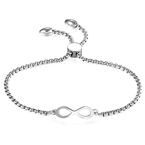 JewelryWe Schmuck Damen Armband, Lieben Infinity Unendlichkeit Zeichen Verstellbar Charm Armkette Armreif, Edelstahl, Silber von JewelryWe