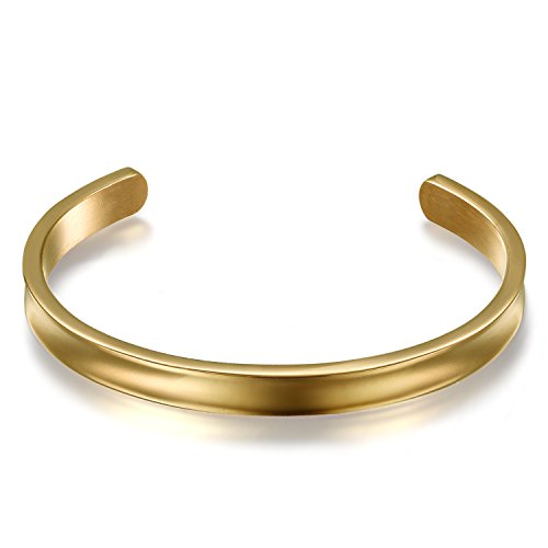 JewelryWe Schmuck Damen Armband Edelstahl Glänzend Poliert Konkav Charm Offen Armreif Geschenk Gold von JewelryWe