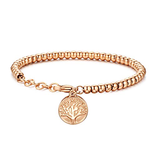 JewelryWe Schmuck Damen Armband Edelstahl Lebensbaum Baum des Lebens Perlen Armbänder Armschmuck für Valentinstag Hochzeitstag Weihnachten, Rosegold von JewelryWe