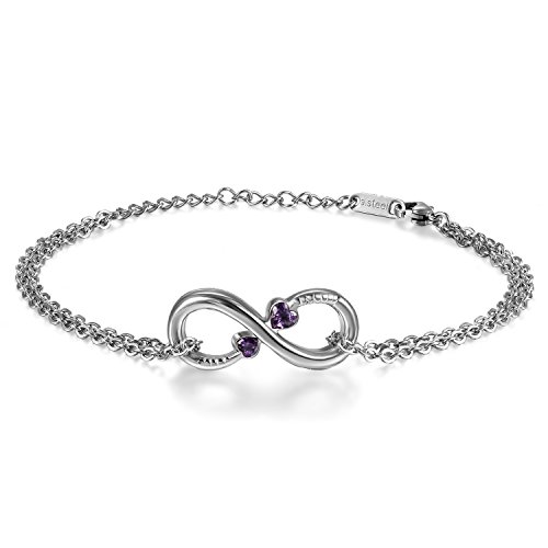 JewelryWe Unendlichkeitszeichen Armband Damen Fußkettchen: Edelstahl Infinity Unendlichkeit Lieben Zeichen mit Herz Zirkonia Diamant Charm Fußkette Armkette Armreif, Lila Silber von JewelryWe