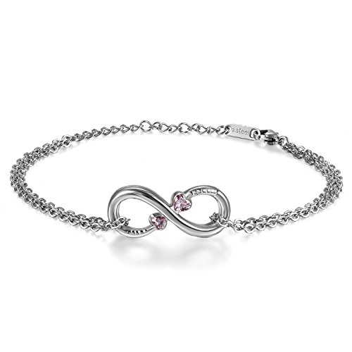 JewelryWe Schmuck Damen Armband Fußkettchen, Infinity Unendlichkeit Herz Lieben Zeichen Charm Fußkette Armkette Armreif, Zirkonia Diamant Edelstahl, Rosa Silber von JewelryWe