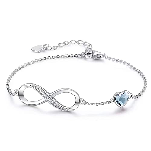 JewelryWe Schmuck Damen Armband Fußkettchen, Lieben Herz Infinity Unendlichkeit für Immer Armkette Fußkette Armreifen Geschenke für Frauen Mädchen, Silber Blau von JewelryWe