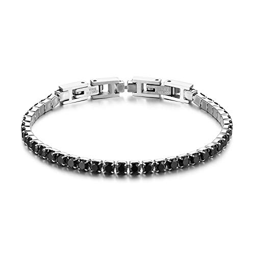 JewelryWe Schmuck Damen Armband Fußkettchen 3mm Breit Edelstahl Zirkonia Tennisarmband Armktte Fußkette abnehmbar Partnerarmband Freundschaftsarmband Pärchen Armreifen Schwarz von JewelryWe