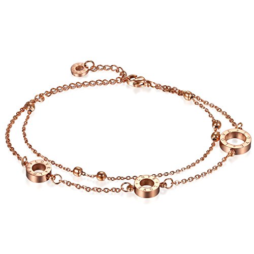 JewelryWe Schmuck Damen Armband Fußkette, Exquisite Love Gravur Ring Charm Armkette Fußkettchen, Edelstahl, Rose Gold von JewelryWe