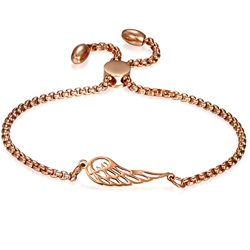 JewelryWe Schmuck Damen Armband mit Engels Flügel Engelsflüge?Edelstahl Charm-Armband Armkette Verstellbar Armkettchen Armreif, Rosegold von JewelryWe