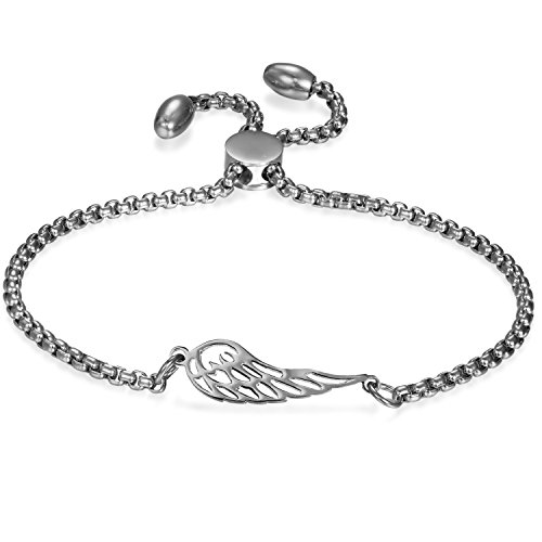 JewelryWe Engelsflügel Armband Damen Edelstahl: Elegant Engel Flügel Charm-Armband Armkette Verstellbar Armkettchen Armreif Geschenk für Frauen Mädchen Silber von JewelryWe