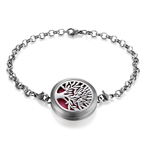 JewelryWe Schmuck Damen Aromatherapie Armband, Edelstahl Hohle Baum des Lebens Aroma Öle Diffuser Duft Diffusor Locket Medaillon Charm-Armband Armkette, Silber JewelryWe Schmuck Damen Aromatherapie Armband, Edelstahl Hohle Baum des Lebens Aroma Öle Diffuser Duft Diffusor Locket Medaillon Charm-Armband Armkette, Silber von JewelryWe