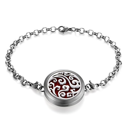 JewelryWe Schmuck Damen Aromatherapie Armband, Edelstahl Hohle Glücklich Wolken Aroma Öle Diffuser Duft Diffusor Locket Medaillon Charm-Armband Armkette, Silber von JewelryWe