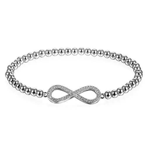 JewelryWe Schmuck Damen Charm Armband, Elegant Zirkonia Infinity Unendlichkeit Ewige Liebe Zeichen Perlenarmband Armkette Armreif, Silber von JewelryWe