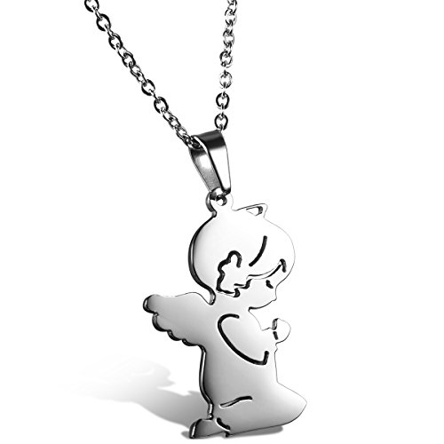 JewelryWe Schmuck Damen Halskette mit Niedliche Betende Engel Anhänger Kette, Mädchen Edelstahl, Silber von JewelryWe