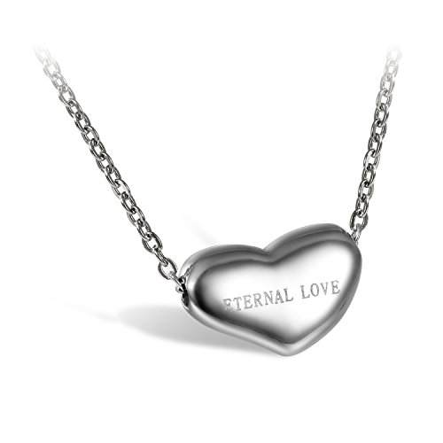 JewelryWe Schmuck Damen Halskette, Elegant ETERNAL LOVE Poliert Herz Charm Anhänger mit 45cm Kette, Edelstahl, Silber, kostenlos Gravur von JewelryWe