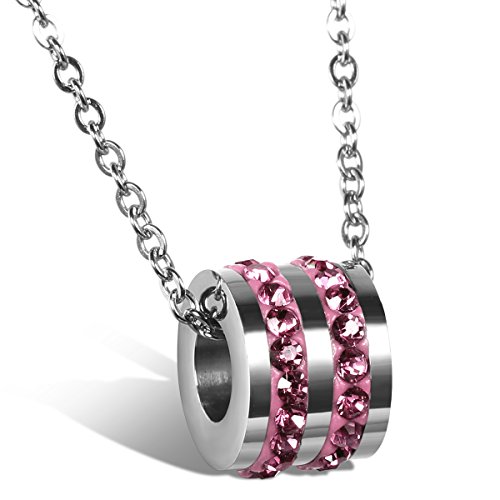 JewelryWe Schmuck Damen Halskette, Exquisite Strass Transport Ring Anhänger mit 45cm Kette, Edelstahl, Silber Pink von JewelryWe