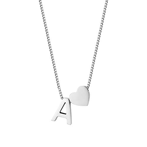 JewelryWe Buchstaben Herz Kette Damen: Silber Edelstahl Buchstabenkette Initiale Halskette mit Anfangsbuchstaben Alphabet A Herz Anhänger Namen Kettenanhänger Initialschmuck Geschenke Mädchen Freundin von JewelryWe