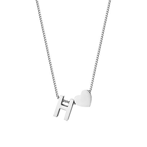 JewelryWe Buchstaben Herz Kette Damen: Silber Edelstahl Buchstabenkette Initiale Halskette mit Anfangsbuchstaben Alphabet H Herz Anhänger Namen Kettenanhänger Initialschmuck Geschenke Mädchen Freundin von JewelryWe