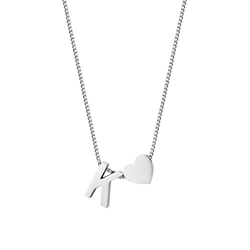 JewelryWe Schmuck Damen Halskette Buchstaben Herz Initial Alphabet A-Z Edelstahl Anhänger mit Kette für Frauen Mädchen Silber K von JewelryWe