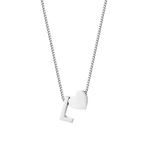 JewelryWe Schmuck Damen Halskette Buchstaben Herz Initial Alphabet A-Z Edelstahl Anhänger mit Kette für Frauen Mädchen Silber L von JewelryWe