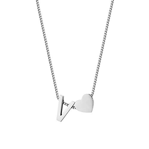 JewelryWe Buchstaben Herz Kette Damen: Silber Edelstahl Buchstabenkette Initiale Halskette mit Anfangsbuchstaben Alphabet V Herz Anhänger Namen Kettenanhänger Initialschmuck Geschenke Mädchen Freundin von JewelryWe