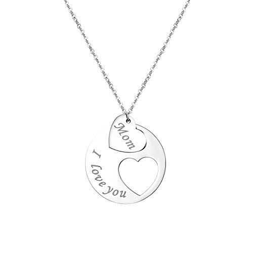 JewelryWe Schmuck Damen Halskette für Mutter, Edelstahl Herz Anhänger mit Gravur Muttertag Geburtstag Geschenk für Mom Silber Kette von JewelryWe