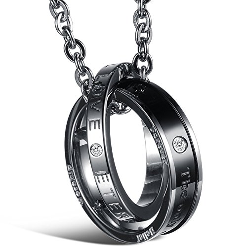 JewelryWe Schmuck Damen Halskette mit Eternal Love Edelstahl Bands Ring Anhänger Versprechen Engagement Hochzeit von JewelryWe
