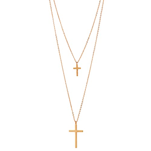 JewelryWe Schmuck Damen Halskette mit Kreuz Anhänger Layered Choker Kette Silber Gold Rosegold Geschenk für Frauen Mädchen von JewelryWe