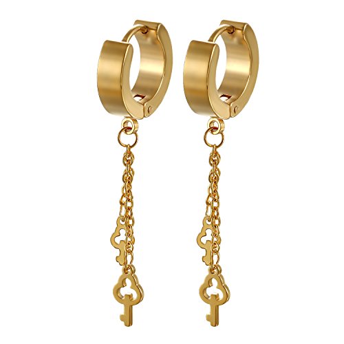 JewelryWe Schmuck Damen Herren Creolen Ohrhänger mit Doppelt Schlüssel aus Edelstahl Ohrringe, Gold von JewelryWe