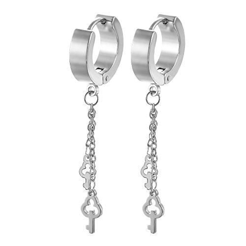 JewelryWe Schmuck Damen Herren Creolen Ohrhänger mit Doppelt Schlüssel aus Edelstahl Ohrringe, Silber von JewelryWe